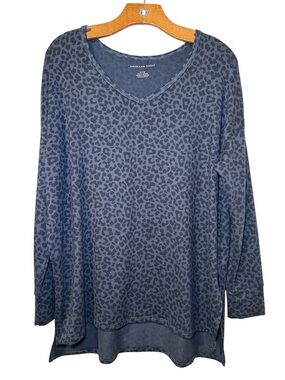 American Eagle Outfitters Leopard Print V-Neck L/S Top Charcoal Size Small NWOT